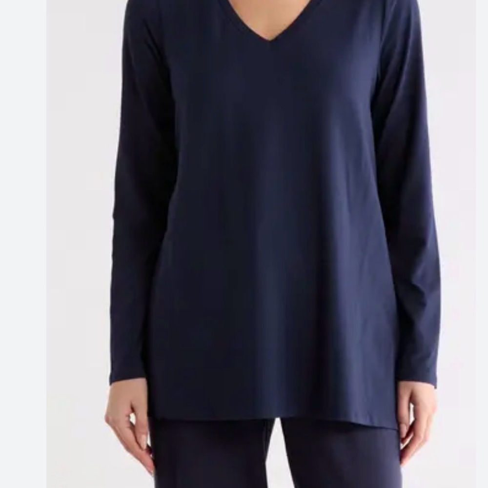 Eileen Fisher Deep Blue Long Sleeve Top - Picture 1 of 4